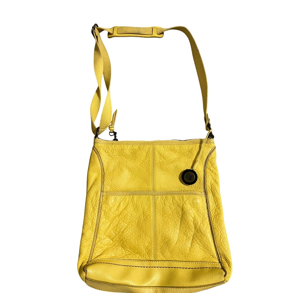 The Sak Yellow Pebbled Leather Crossbody Bag Adjustable Strap Logo Charm